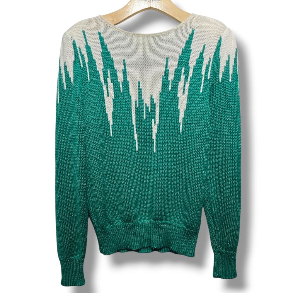 Inspiration Vintage Women's Size S Green White Icicle Graphic Knit Sweater
